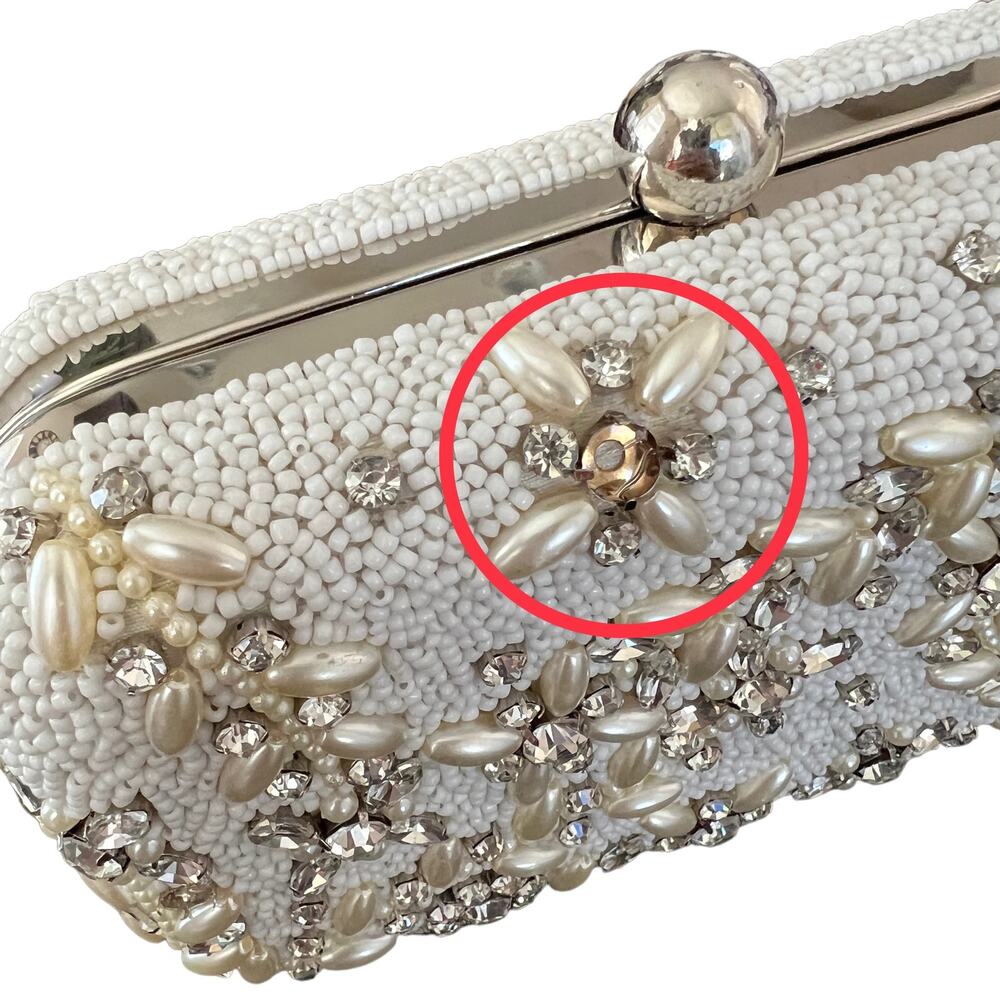 From St Xavier Diamante Vine Box Clutch in Ivory (flawed) NWOT - Picture 6 of 9